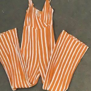 ORANGE AND WHITE STRIPED FLARE LEG ROMPER